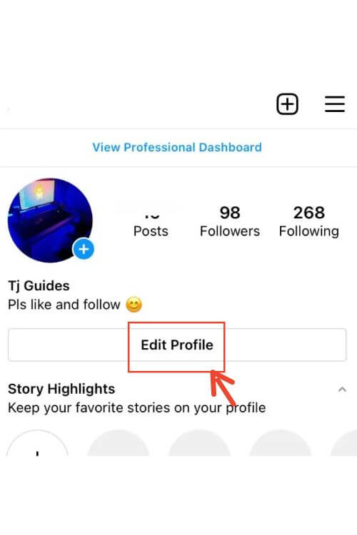 Now click the "Edit Profile" button above your Instagram posts.